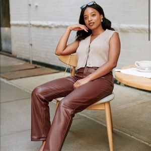 Abercrombie & Fitch The 90s Straight Ultra High Rise Vegan Leather Pants Brown